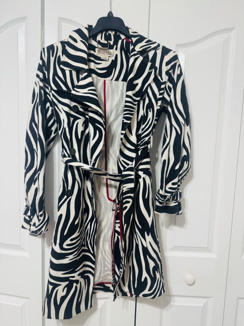 Michael Kors Black and White Zebra-Print Trench Coat